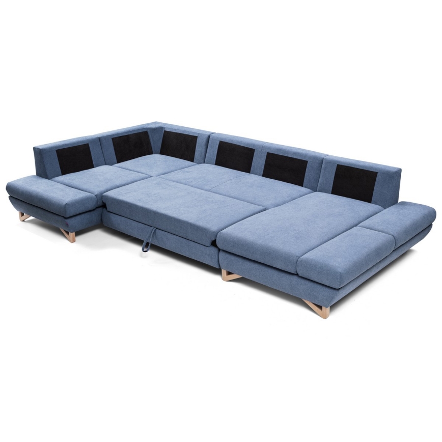 Canapé d'angle rembourré convertible en U AVESTA avec coffre de rangement, bleu