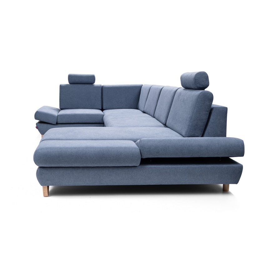 Canapé d'angle rembourré convertible en U AVESTA avec coffre de rangement, bleu