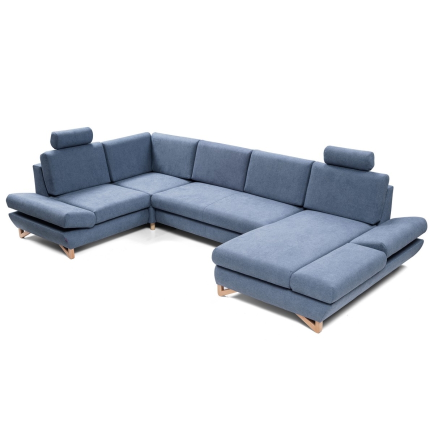 Canapé d'angle rembourré convertible en U AVESTA avec coffre de rangement, bleu