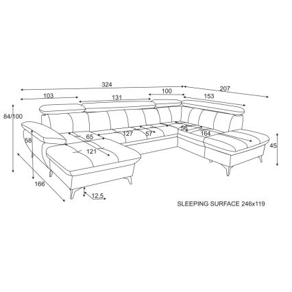 Canapé d'angle convertible en U CATANIA avec rangement, version droite, beige