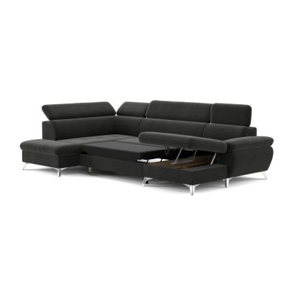 Canapé d'angle convertible en U CATANIA avec rangement, version gauche, graphite