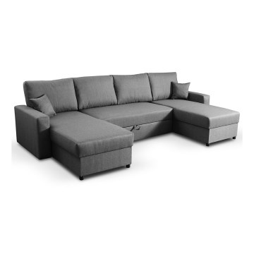 Canapé d'angle convertible en U JANISE avec coffre de rangement, gris