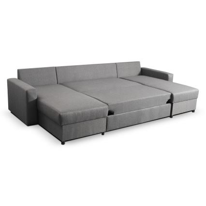 Canapé d'angle convertible en U JANISE avec coffre de rangement, gris
