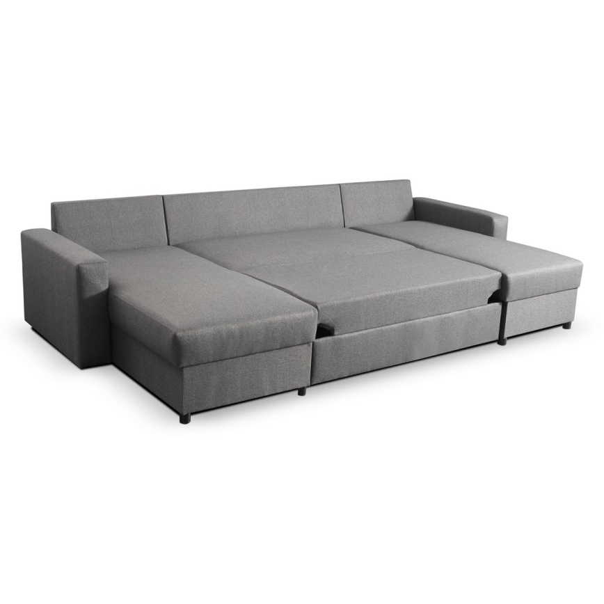 Canapé d'angle convertible en U JANISE avec coffre de rangement, gris