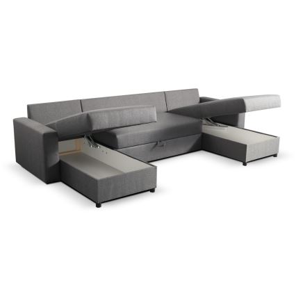 Canapé d'angle convertible en U JANISE avec coffre de rangement, gris