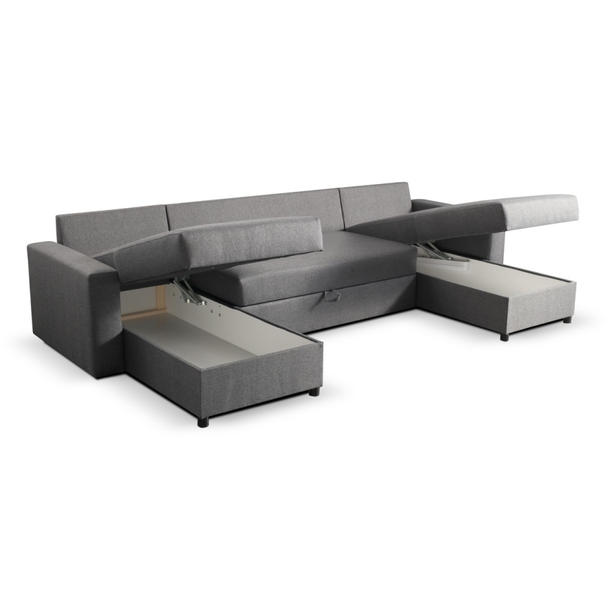 Canapé d'angle convertible en U JANISE avec coffre de rangement, gris