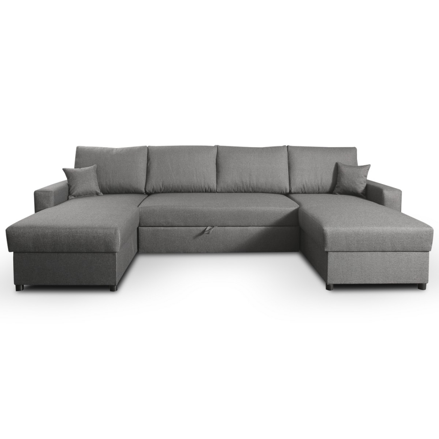 Canapé d'angle convertible en U JANISE avec coffre de rangement, gris