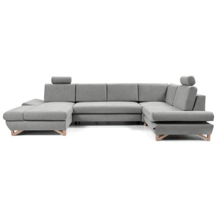 Canapé d'angle convertible en U rembourré AVESTA, gris, avec coffre de rangement