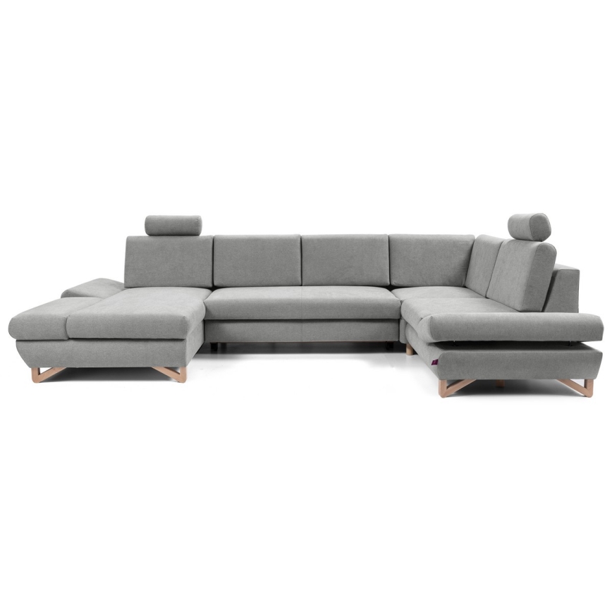 Canapé d'angle convertible en U rembourré AVESTA, gris, avec coffre de rangement