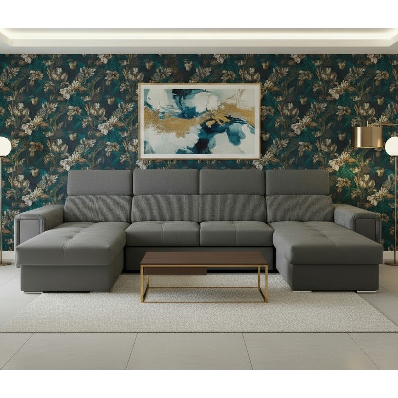 Canapé d'angle convertible en U SALVADA, angle réversible avec coffre de rangement, gris foncé