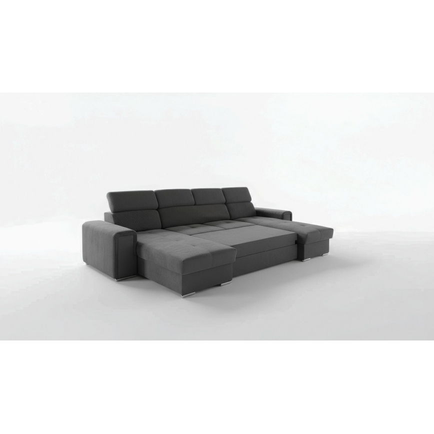Canapé d'angle convertible en U SALVADA, angle réversible avec coffre de rangement, gris foncé