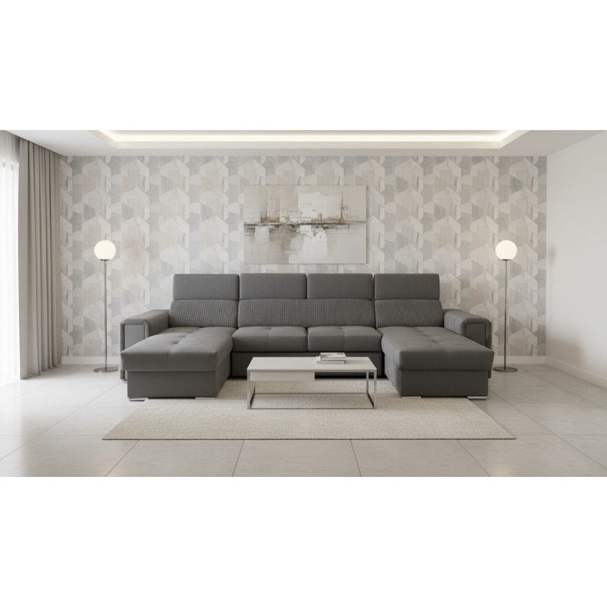 Canapé d'angle convertible en U SALVADA, angle réversible avec coffre de rangement, gris foncé