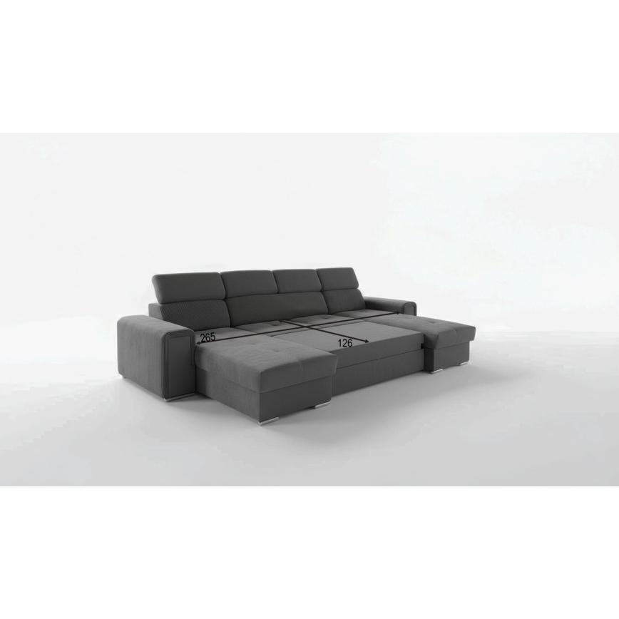 Canapé d'angle convertible en U SALVADA, angle réversible avec coffre de rangement, gris foncé