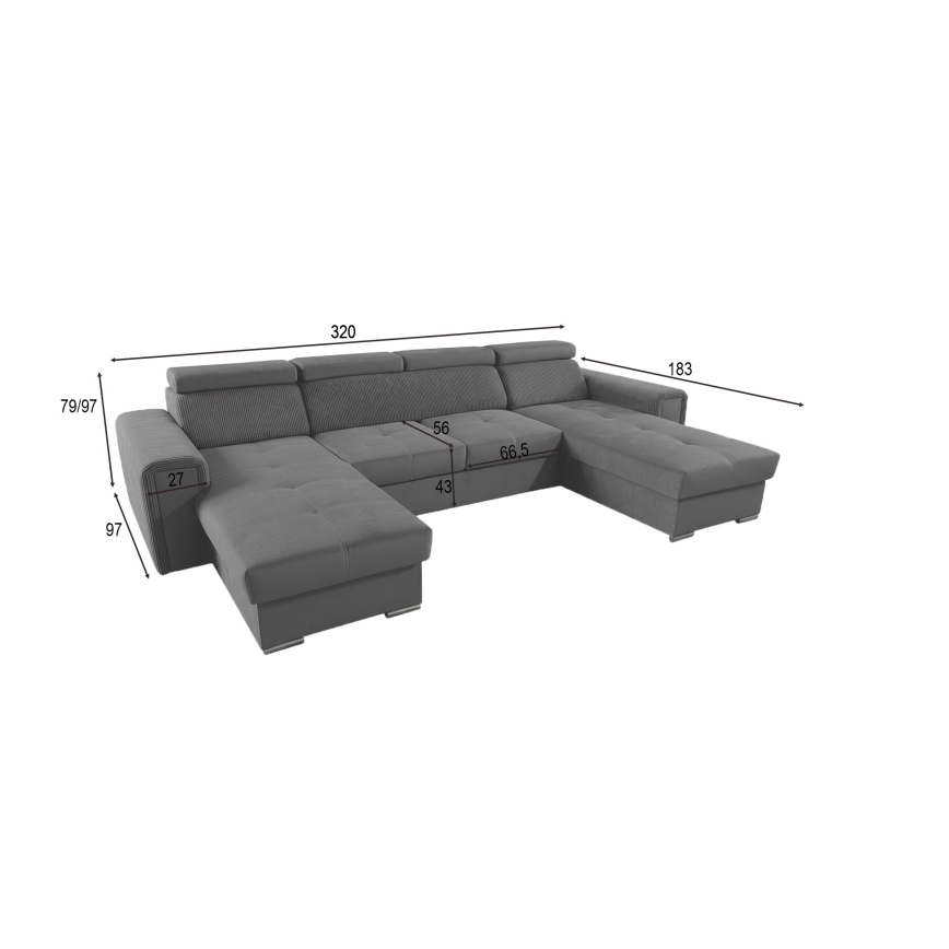 Canapé d'angle convertible en U SALVADA, angle réversible avec coffre de rangement, gris foncé