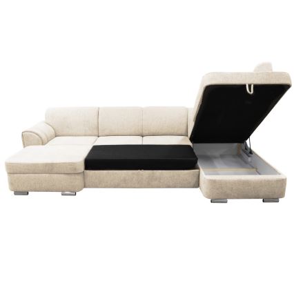 Canapé d'angle convertible en U SERPA, angle droit, beige, avec coffre de rangement