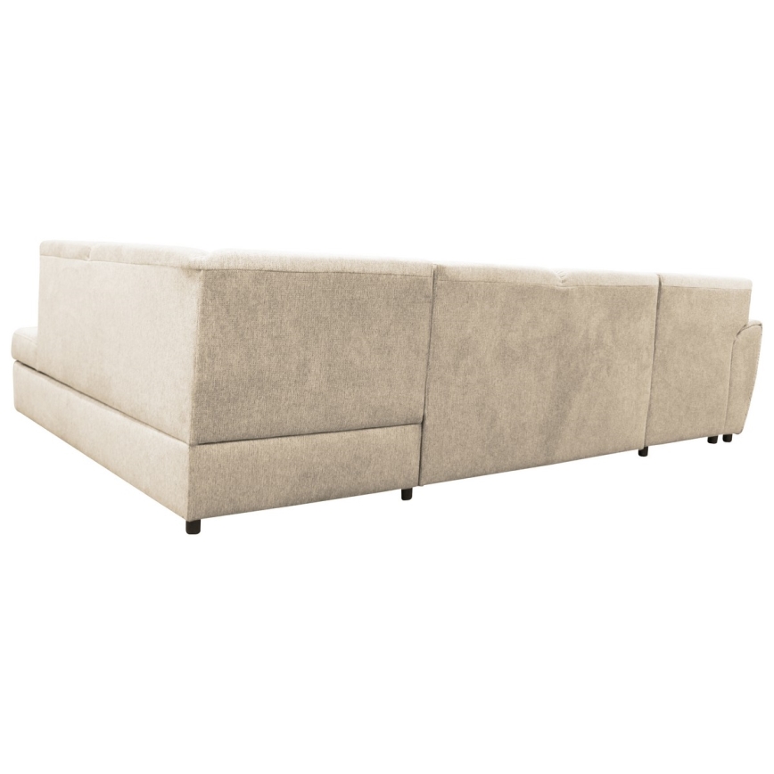 Canapé d'angle convertible en U SERPA, angle droit, beige, avec coffre de rangement