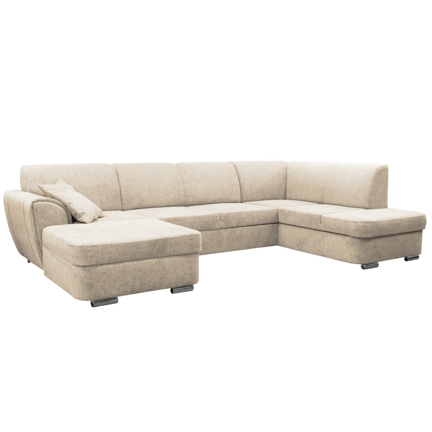 Canapé d'angle convertible en U SERPA avec coffre de rangement, côté droit, beige