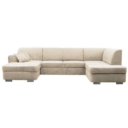 Canapé d'angle convertible en U SERPA avec coffre de rangement, côté droit, beige