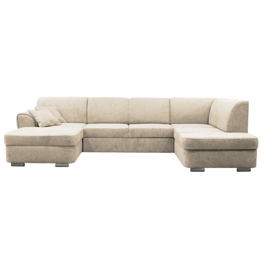 Canapé d'angle convertible en U SERPA avec coffre de rangement, côté droit, beige