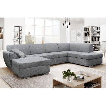Canapé d'angle convertible en U SERPA avec coffre de rangement, côté droit, gris
