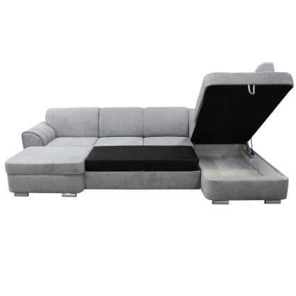 Canapé d'angle convertible en U SERPA avec coffre de rangement, côté droit, gris