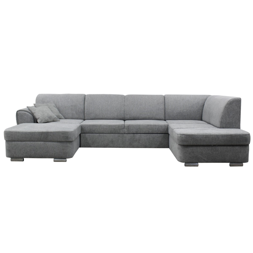 Canapé d'angle convertible en U SERPA avec coffre de rangement, côté droit, gris