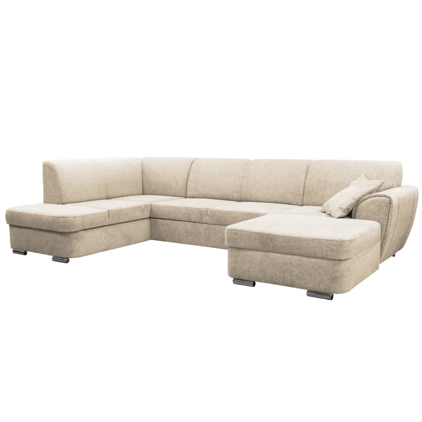 Canapé d'angle convertible en U SERPA avec coffre de rangement intégré — version gauche, beige