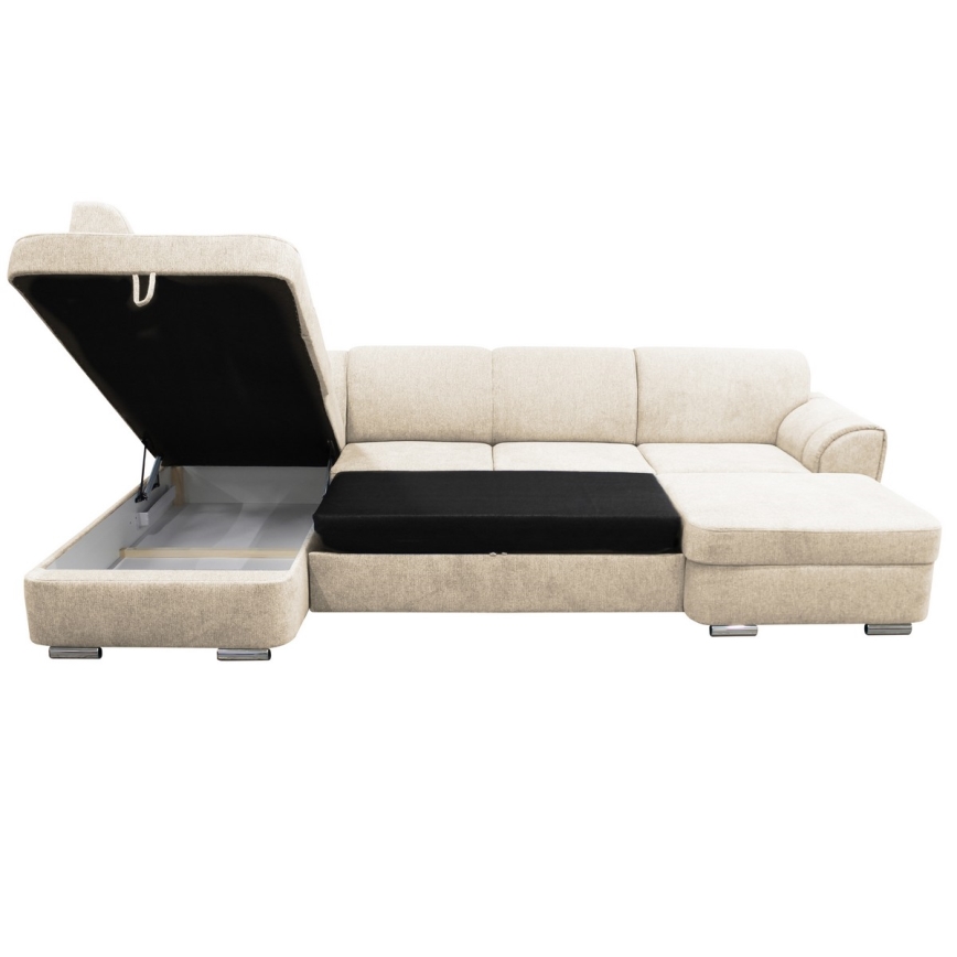 Canapé d'angle convertible en U SERPA avec coffre de rangement intégré — version gauche, beige