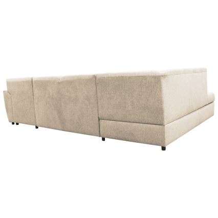 Canapé d'angle convertible en U SERPA avec coffre de rangement intégré — version gauche, beige