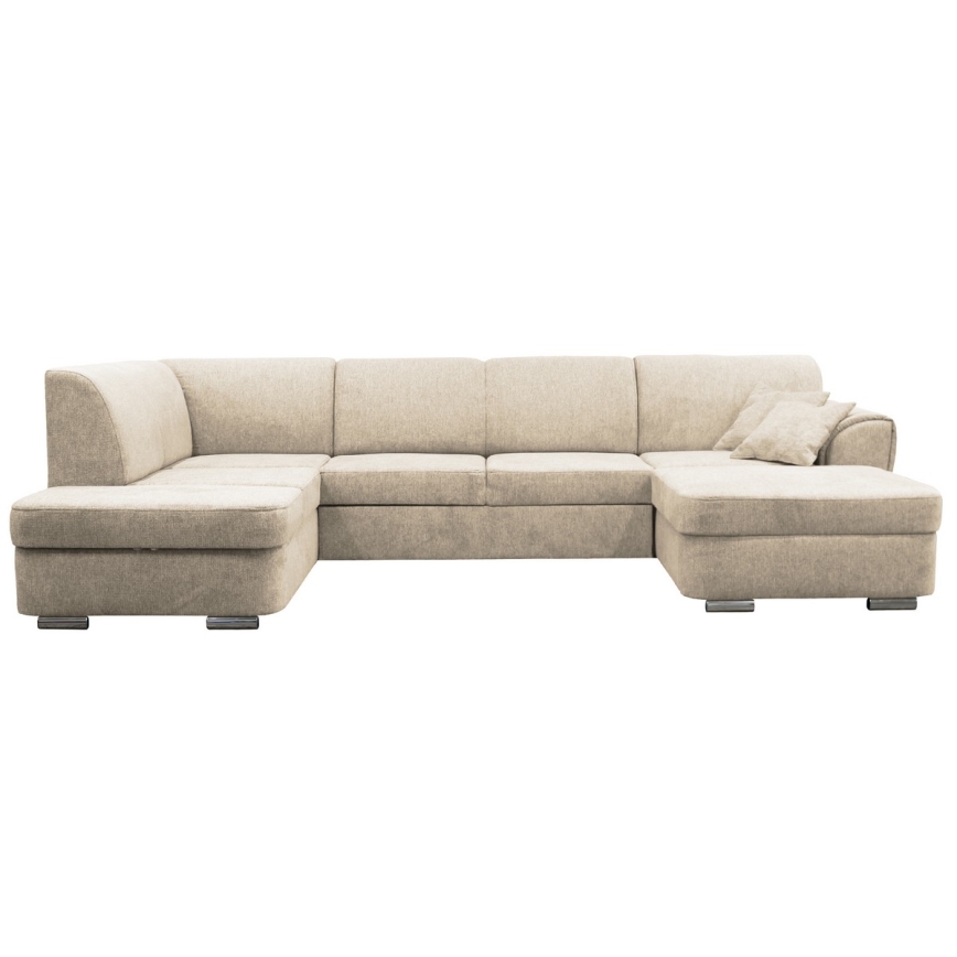 Canapé d'angle convertible en U SERPA avec coffre de rangement intégré — version gauche, beige