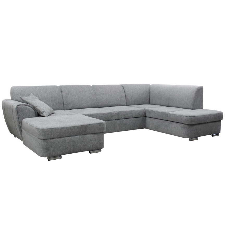 Canapé d'angle convertible en U SERPA, version droite, gris, avec coffre de rangement