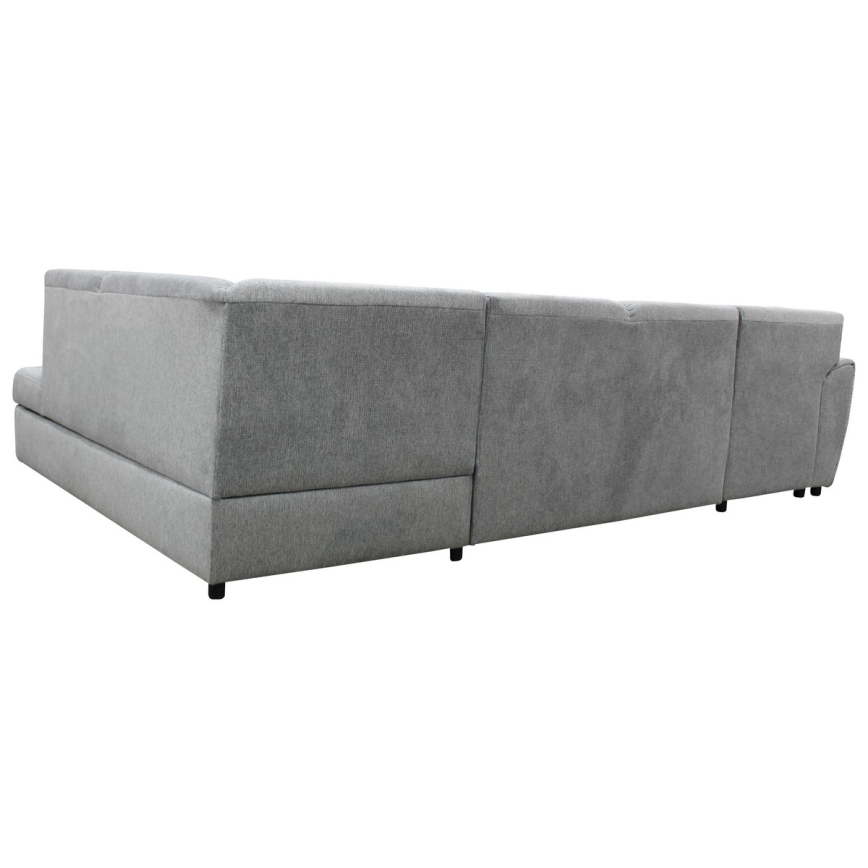 Canapé d'angle convertible en U SERPA, version droite, gris, avec coffre de rangement