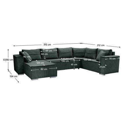 Canapé d'angle convertible en U universel LONDON vert