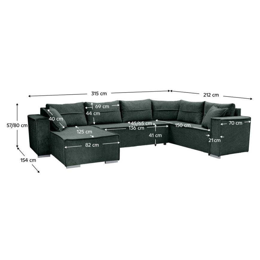 Canapé d'angle convertible en U universel LONDON vert