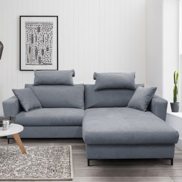 Canapé d'angle convertible HORTA en L avec coffre, angle droit, gris foncé