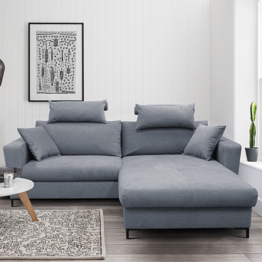 Canapé d'angle convertible HORTA en L avec coffre, angle droit, gris foncé