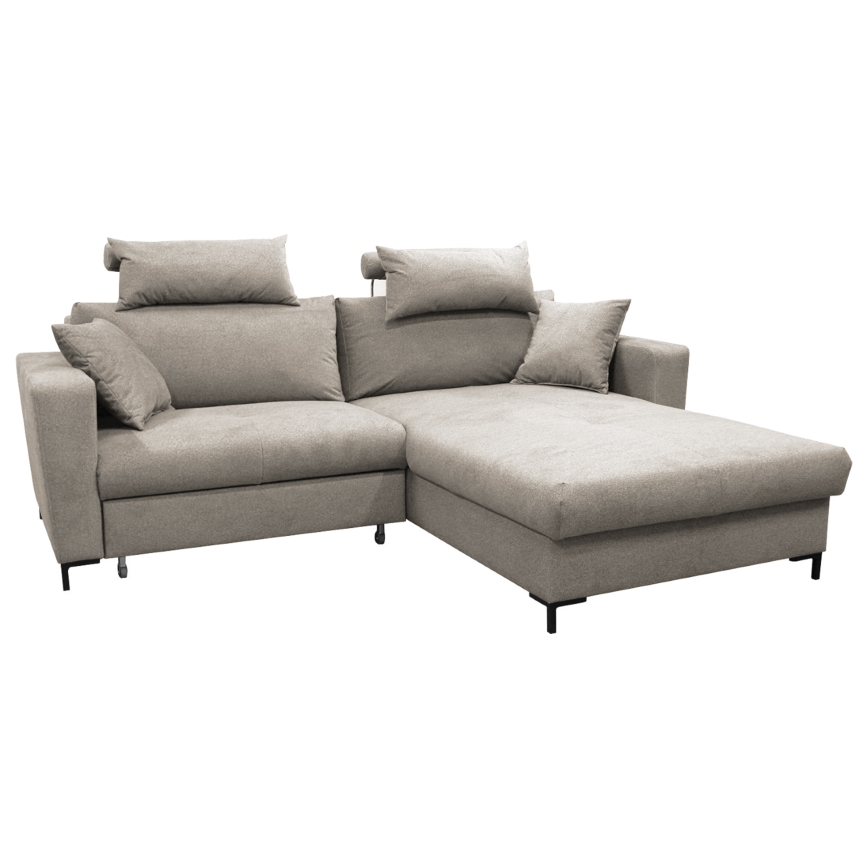 Canapé d'angle convertible HORTA en L, côté droit, gris, avec coffre de rangement intégré