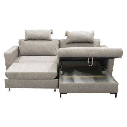 Canapé d'angle convertible HORTA en L, côté droit, gris, avec coffre de rangement intégré