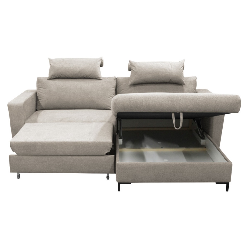Canapé d'angle convertible HORTA en L, côté droit, gris, avec coffre de rangement intégré