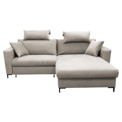 Canapé d'angle convertible HORTA en L, côté droit, gris, avec coffre de rangement intégré