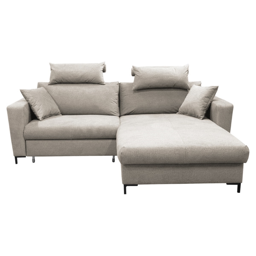 Canapé d'angle convertible HORTA en L, côté droit, gris, avec coffre de rangement intégré