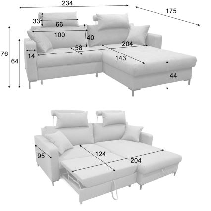 Canapé d'angle convertible HORTA en L avec coffre, angle droit, gris foncé
