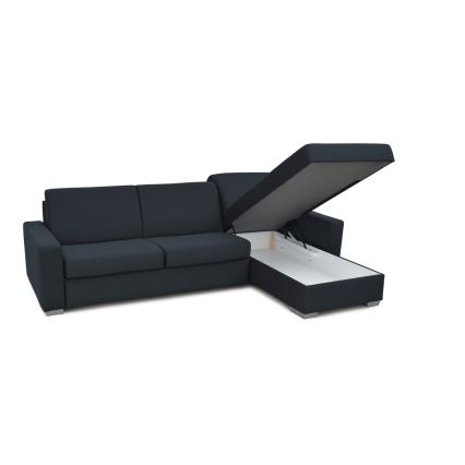 Canapé d'angle convertible en L LEKA droit bleu avec rangement, idéal pour un couchage quotidien