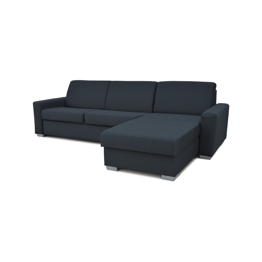 Canapé d'angle convertible en L LEKA droit bleu avec rangement, idéal pour un couchage quotidien