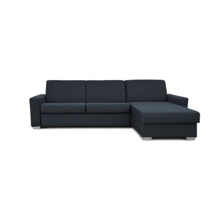 Canapé d'angle convertible en L LEKA droit bleu avec rangement, idéal pour un couchage quotidien
