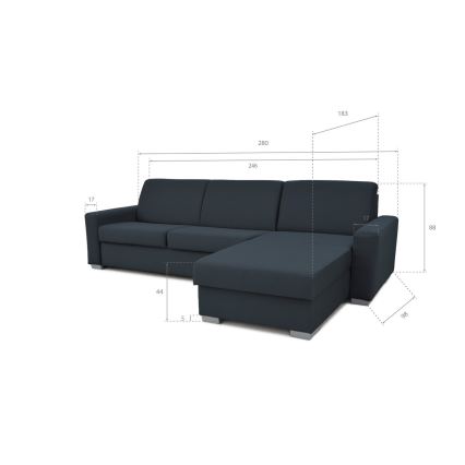 Canapé d'angle convertible en L LEKA droit bleu avec rangement, idéal pour un couchage quotidien