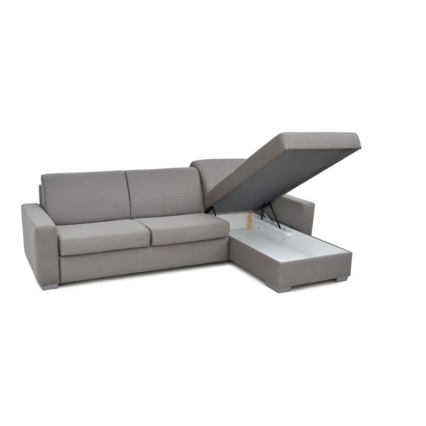 Canapé d'angle convertible pour couchage quotidien avec rangement en L LEKA droit gris