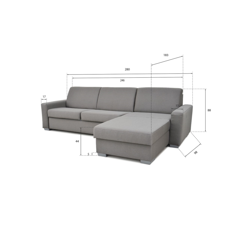 Canapé d'angle convertible pour couchage quotidien avec rangement en L LEKA droit gris