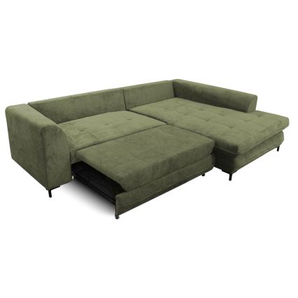Canapé d'angle convertible LAGOA en L, avec coffre de rangement, angle droit, vert