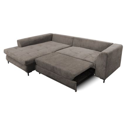 Canapé d'angle convertible LAGOA en L, version gauche, avec coffre de rangement — taupe/gris
